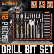 112Pcs Impact Drill Bits & Screwdriver Set 1/4" Hex Shank for Wood Metal Cement