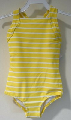 yellow and white striped bathing suit