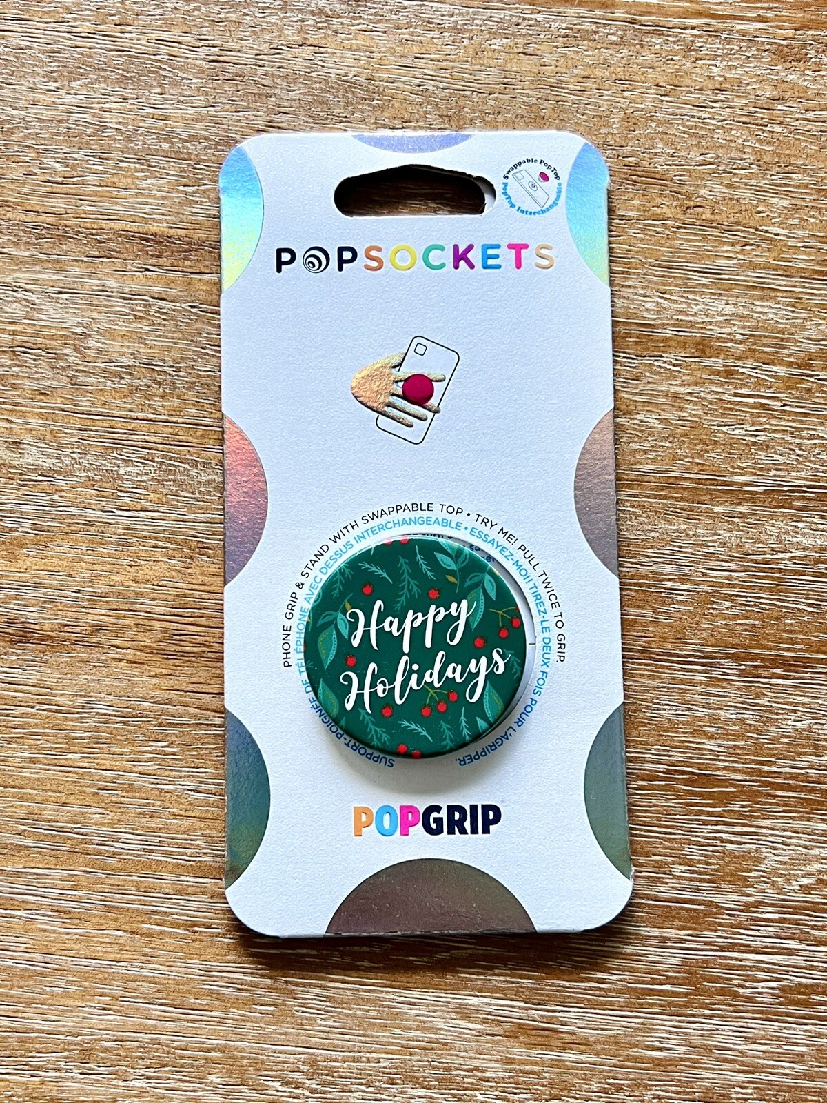 NEW PopSocket PopGrip Happy Holidays Holly Green Red Festive Phone Grip Pop OW-image