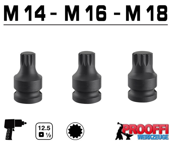 3X Vielzahn Kraft Schlagschrauber Stecknuss M14 M16 M18 Impact 12-Kant Nuss Kurz-image