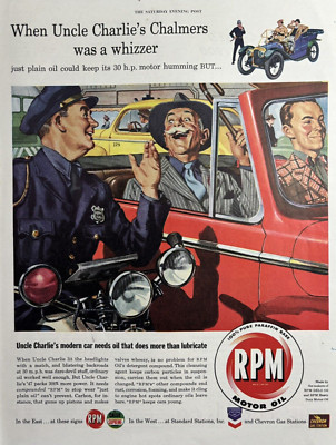 1947 RPM Delo Motor Oil Paraffin Base Chevron Uncle Charlie Cop VTG Print Ad