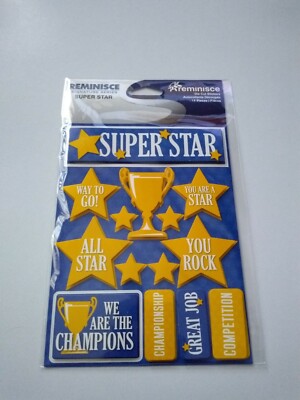 Scrapbooking Crafts Stickers CS 3D Super Star You Rock Way To Go Trophies Great