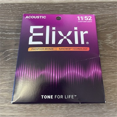 Elixir Strings Acoustic Guitar 11/52 Gauge Phosphor Bronze Coated Nanoweb 