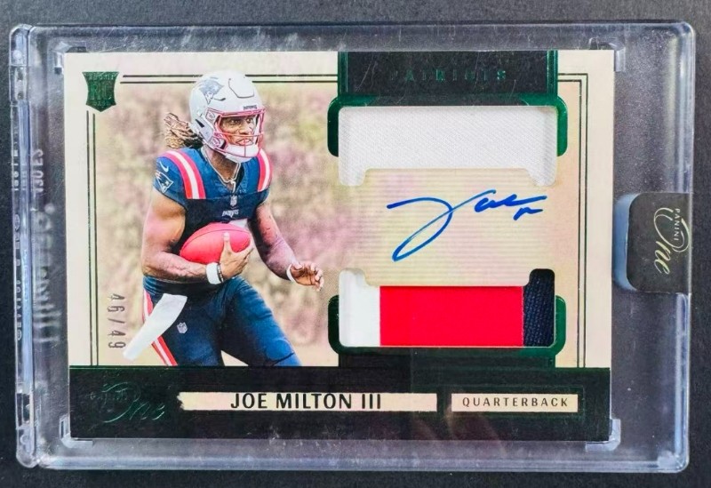 Joe Milton III 2024 Panini One And One 46/49 Auto Patch Green RC #35