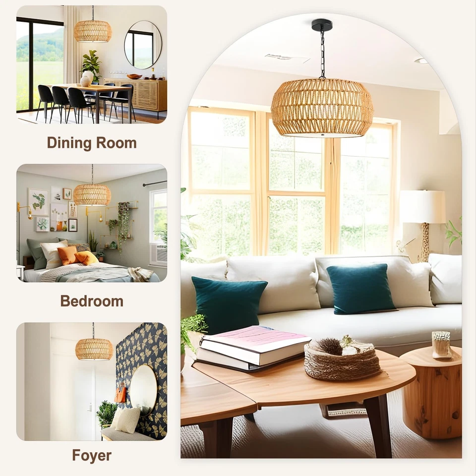 Lámpara de araña de ratán para comedor, 19,7 pulgadas 5 luces (bombillas incluidas... Foto 2 de 4