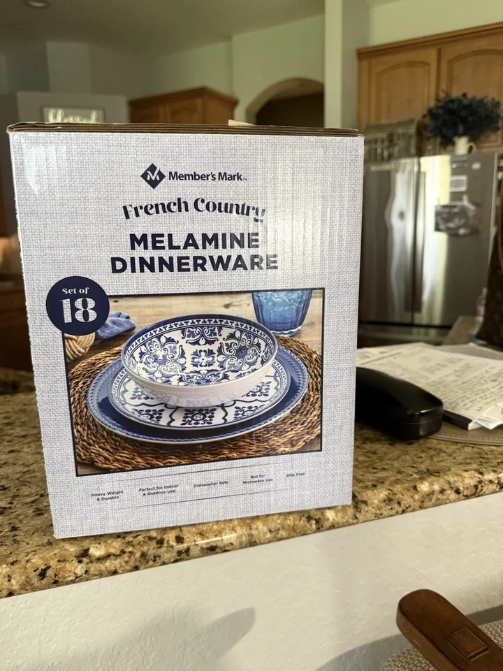 NEW Melamine 18-pc Blue Dinnerware French Country Set Member’s Mark BPA-free - Image 4 of 4