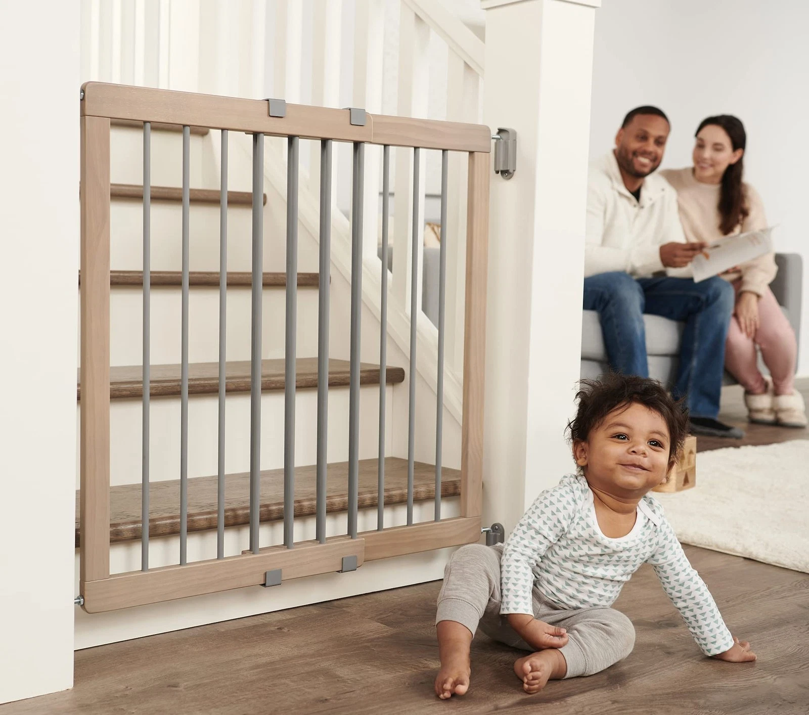 Wooden Adjustable Safety Gate for Stairs 23.5 to 42 Wide 30 Tall Easy Mount