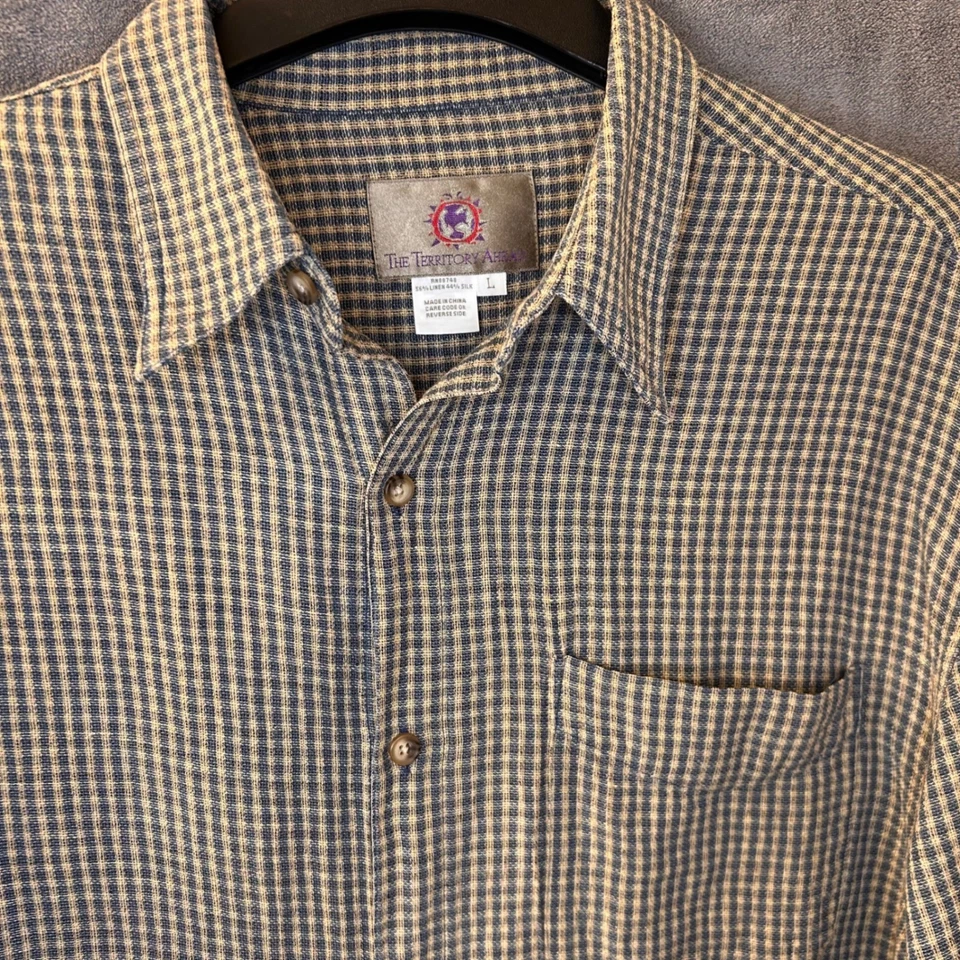 Camisa The Territory Ahead Para Hombres L L L Seda L Manga Larga Abotonada Cuadros Foto 2 de 4