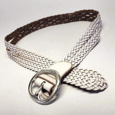 Linea Pelle Braided Belt 34 36 38 Leather White LPWD06035