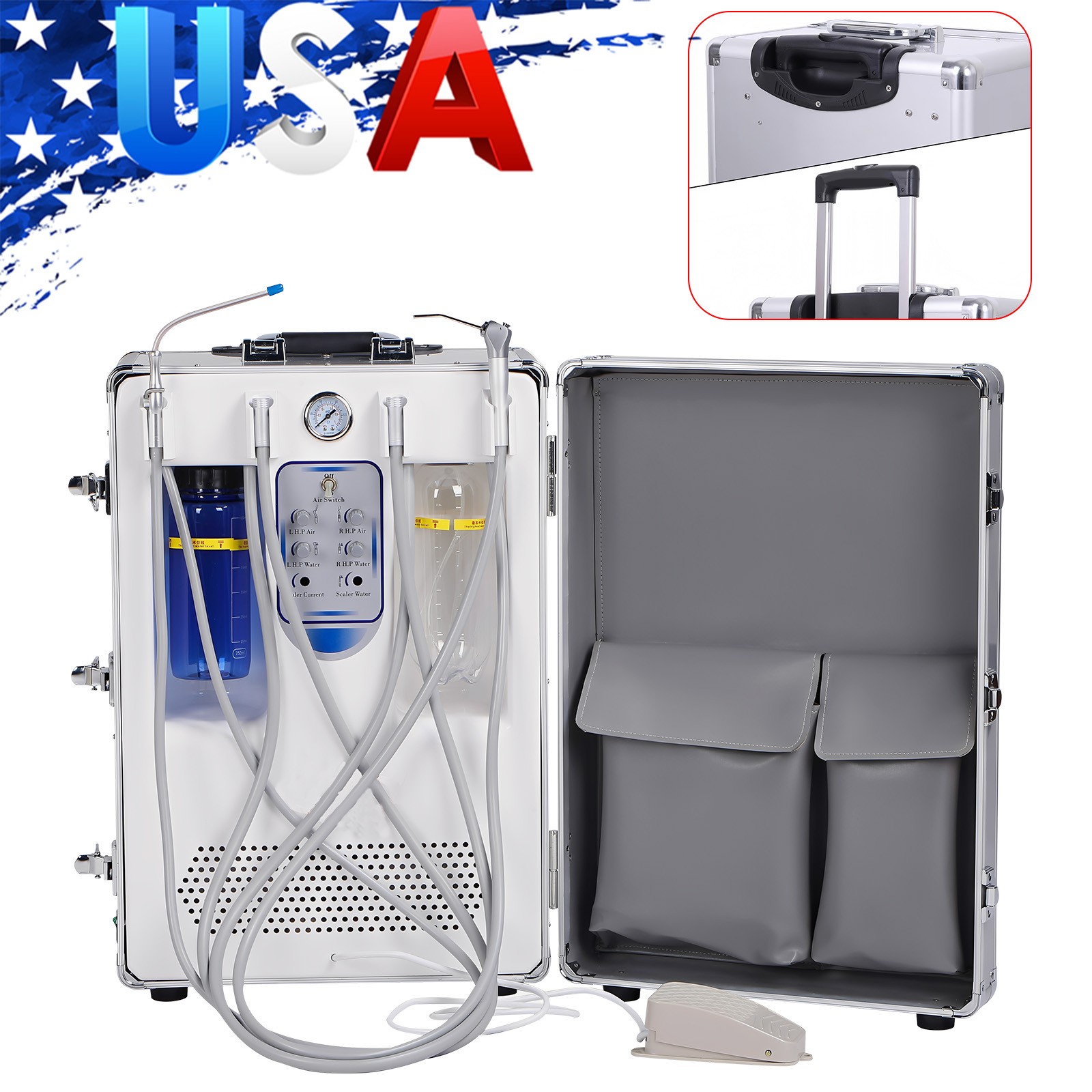 Portable Mobile Dental Delivery Unit System Cart with Air Compressor Suction 4H