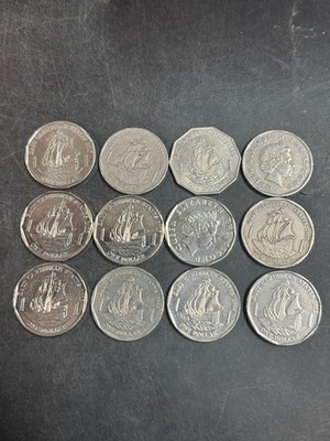 12 East Caribbean $1 Coin, 12 x 1 XCD Eastern Territory States Sailboat