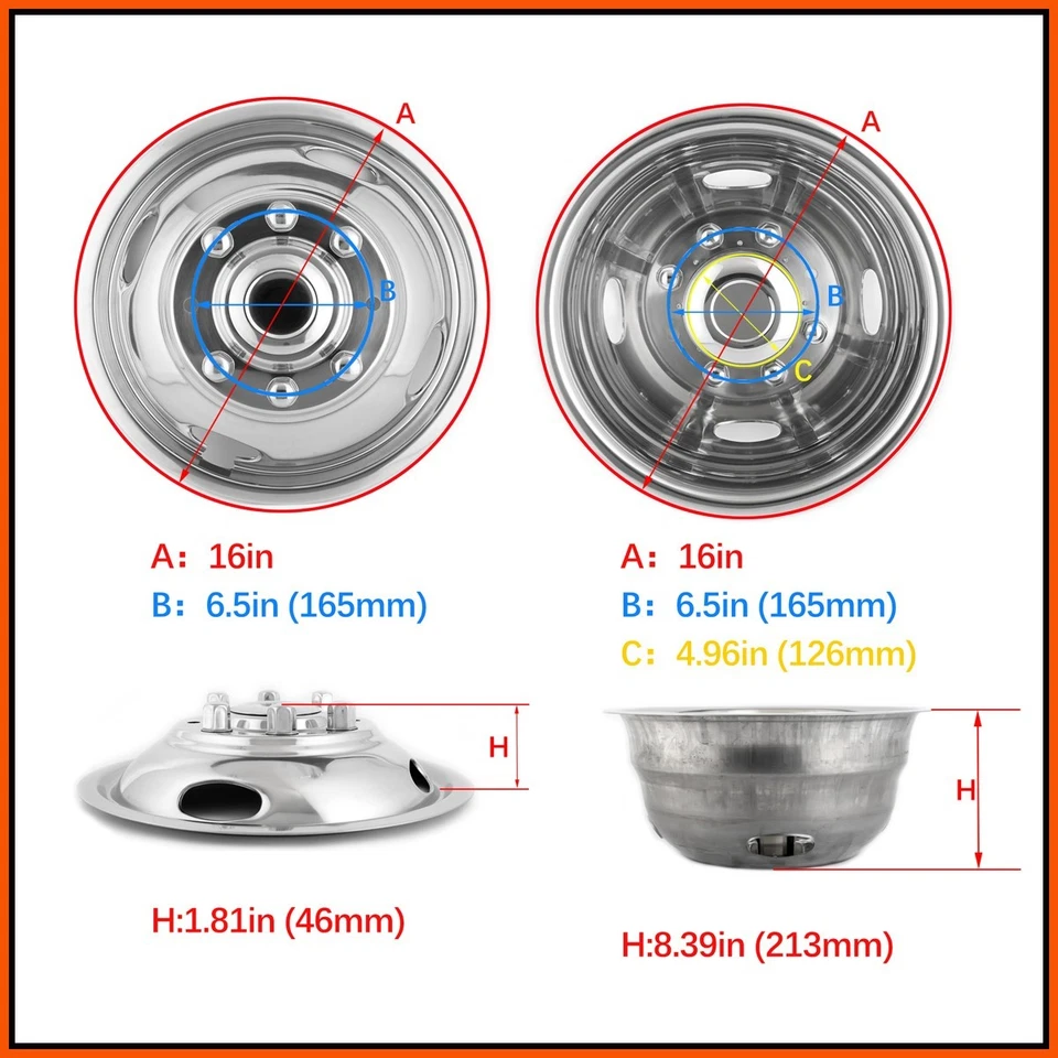 16" Dual Steel Wheel Simulators Dually Rim Liners Cover for 2008-2021 Ford E-350 - Imagem 2 de 4