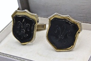 Authentic Sophisticated Fleur De Lis Black Enamel Gold Plated Men's Cufflinks