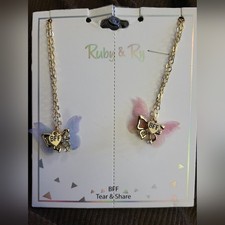 Ruby Ry BFF Butterfly Necklaces - Gold with Pink and Blue Wings