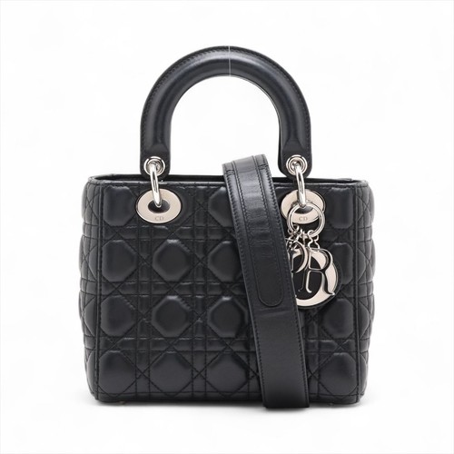 Christian Dior My Lady Dior Handbag Leather Black Unisex #ALB9203