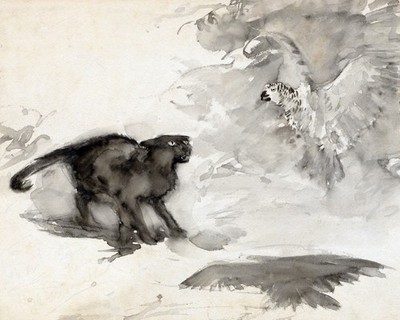 17112.Wall Decor Poster.Interior Art.Painting Rackham The Parrot and the Cat