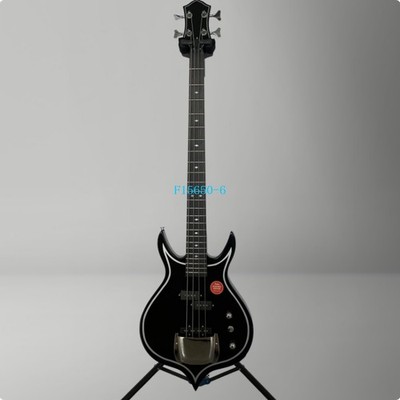 Black Color 4-String Peach-Shaped Electric Bass Guitar White edge Chrome Parts