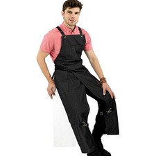 Split Leg Denim Apron Barber Apron with Pockets Adjustable Work Apron Black