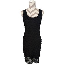 Guess Black Scallop Fringe Sleeveless Sheath BodyCon Dress Size 6 Party