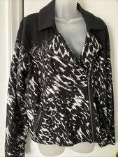 CHICO'S Animal Print Zip Front Jacket Women Size 3 XL Black White SOFT Cotton