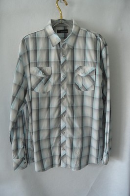 BKE Shirt Mens XXL Gray Plaid Pearl Snap Button Long Sleeve Western Cowboy