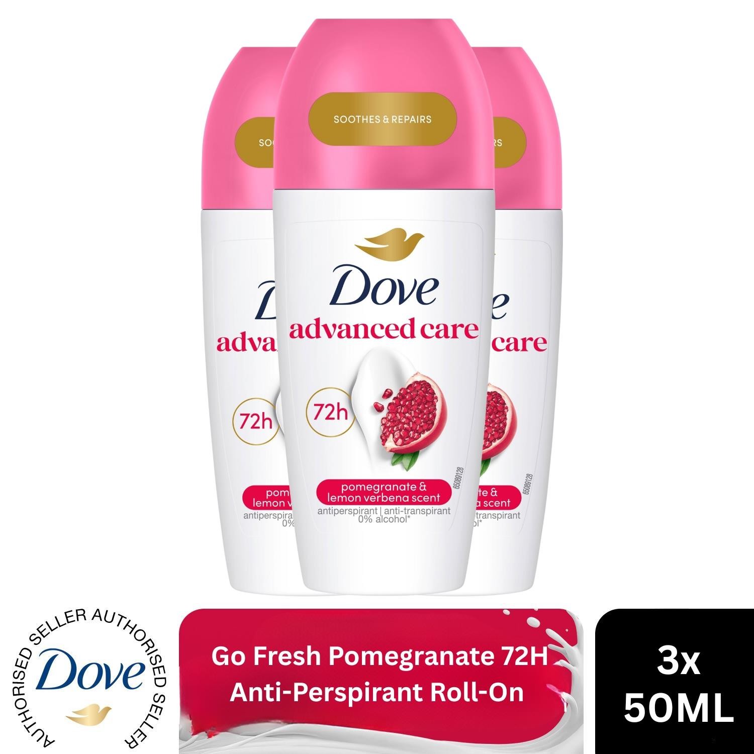 Dove Roll On Go Fresh Pomegranate 72H Lasting Women's Anti-Perspirant 50ml, 3pk