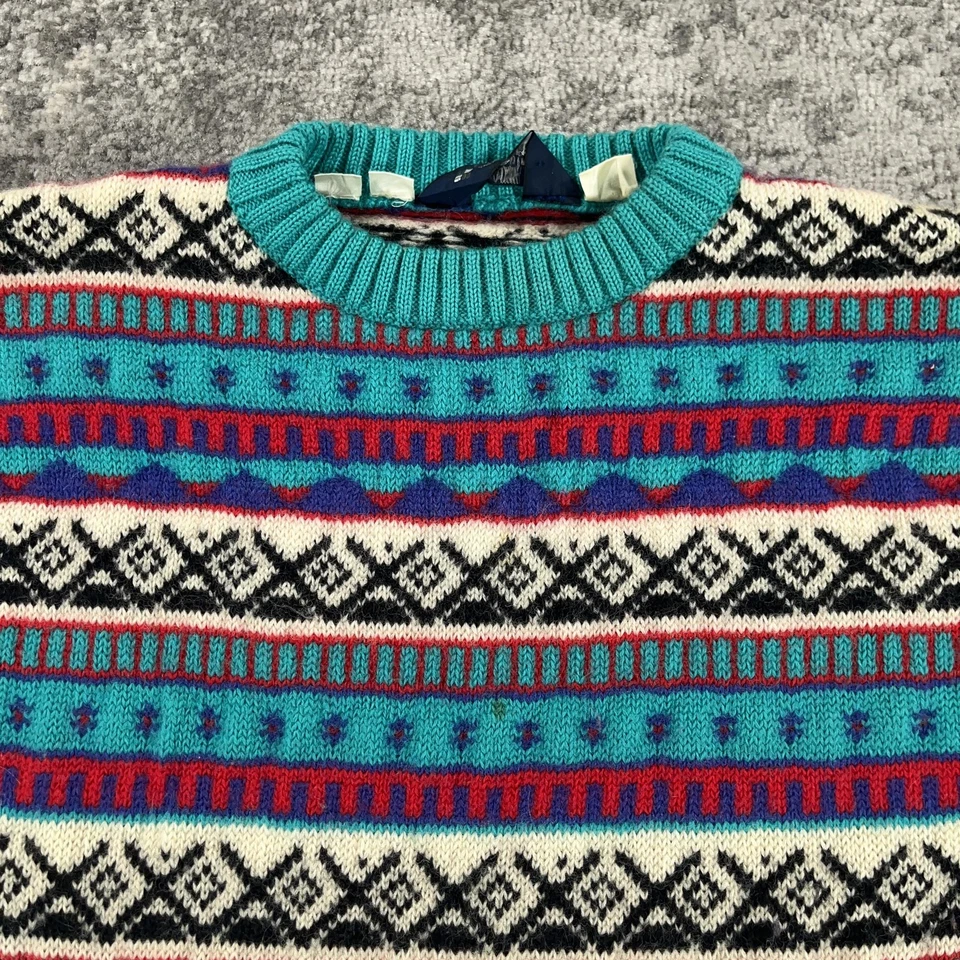 Suéter Columbia De Colección Para Hombre Mediano M Lana Cuello Redondo Tejido Geométrico Pullover Años 90 Foto 2 de 4