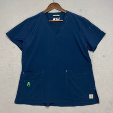 Carhartt Force Navy Blue Modern Fit V Neck Scrub Top Women's Large EUC