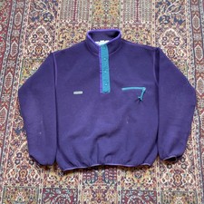 VTG 80s 90s Columbia Fleece Pullover Large Purple Teal Zip Snap L USA Synchilla