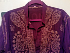 Burgundy Embroidered Kurti Kurta Tunic Top Size 44 Paisley with Pockets