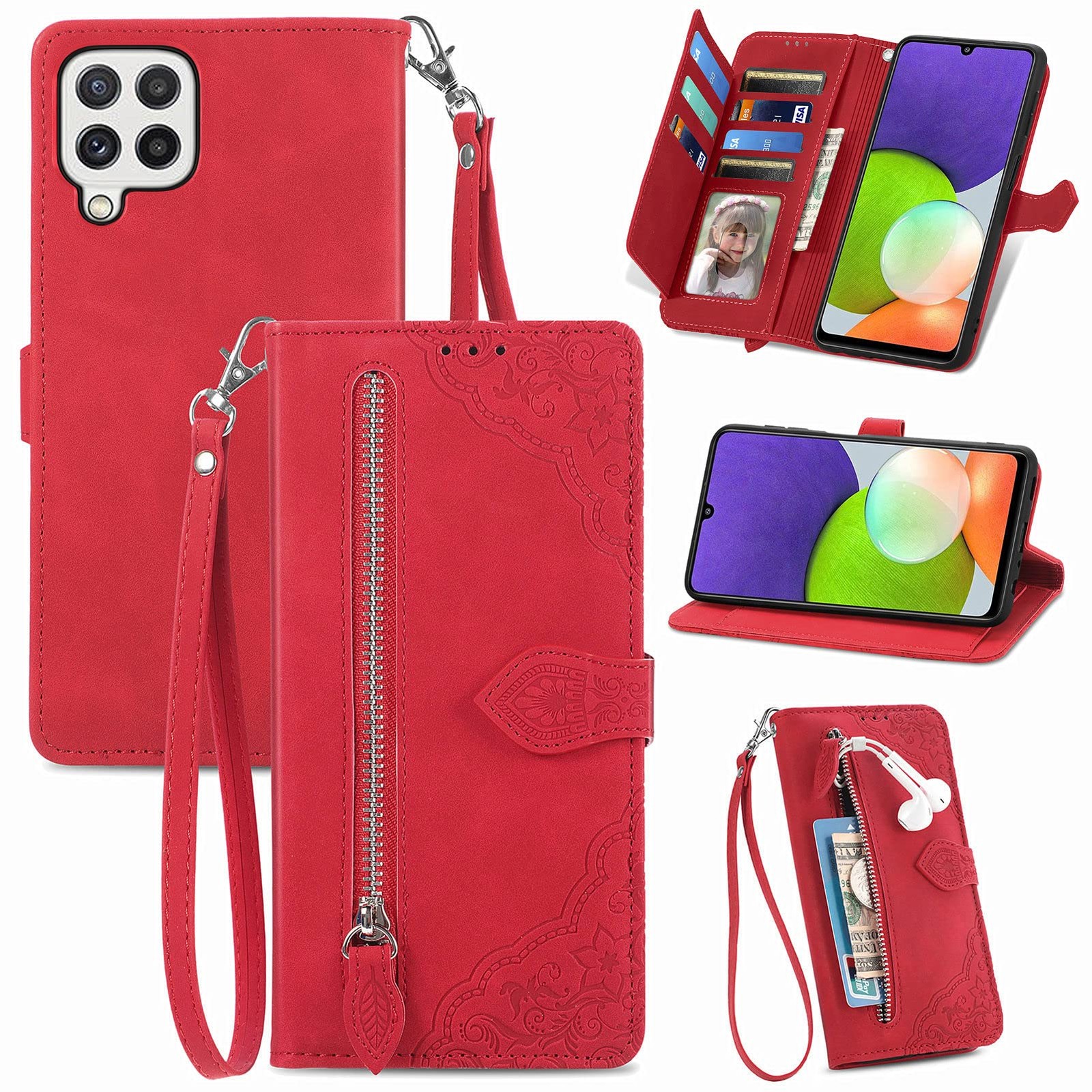 Étui portefeuille chic en PU pour Samsung Galaxy A22 4G finitions premium