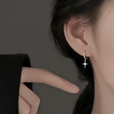 Hoop Earrings Star Shape 925 Sterling Silver Wedding Party Jewelry 1 Pair