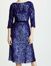 $795 NEW Marchesa Notte Sequins Tea Length Midi Dress Purple Blue  2 4 6 10 12