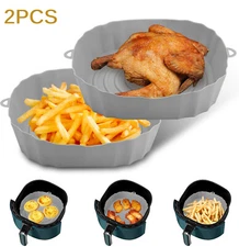2Pcs Air Fryer Silicone Pot Baskets Liners Non-Stick Safe Oven Baking Tray Mats