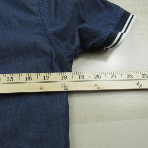 Fred Perry Shirt Mens Small Blue Chambray Button Up Cotton Short Sleeve - Picture 9 of 14