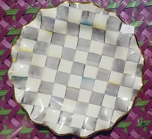 Mackenzie Childs STERLING Check Ceramic 11” Dinner Plate Fluted W/Gold Trim - Picture 2 of 7