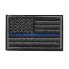 THIN BLUE LINE USA FLAG IRON ON PATCH 3.25" Black Gray Police Law Enforcement