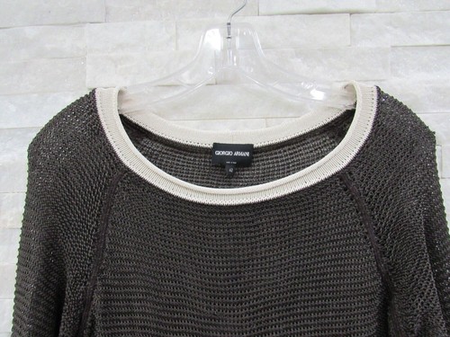 Giorgio Armani $1,695 Brown & Ivory Stretch Silk Knit Semi Sheer Sweater 42 - Picture 3 of 6