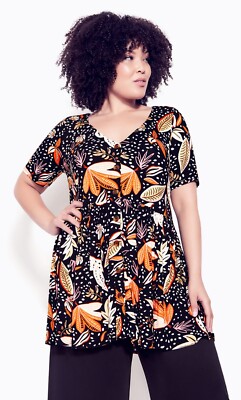 ZIM & ZOE ZION PRINT BLACK FLORAL V-NECK TUNIC TOP WOMENS PLUS SIZE 26/28 NEW