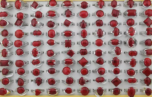 Job Lots 50pcs design Red turquoise stone silver p Lady's rings Jewelry Lots 