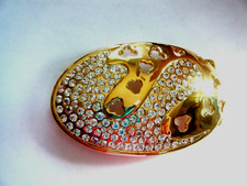 Gold Tone Pierced Metal Belt Buckle With Clear Stones New With Tag