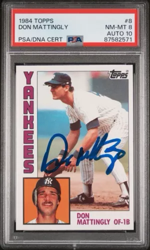 DON MATTINGLY 1984 TOPPS PSA/DNA RC ON CARD AUTO 8/10 ! *JUST GRADED~*CENTERED !