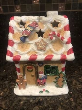  Gingerbread House Tea Light Candle Holder. 5” candy texture glitter Cute EUC