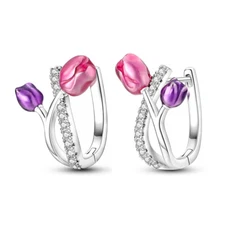 MULA Orignal Pink Tulip Hoop Earrings AAA CZ For Women Jewelry 925 Silver Plated