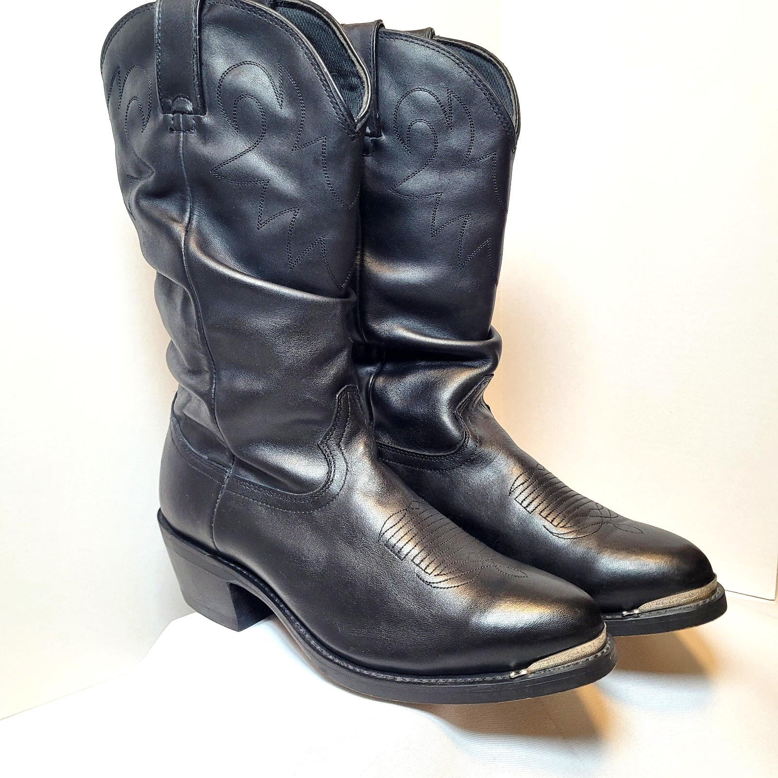 Durango Sz 9E SW540 Black Leather Cowboy Western Boots Chrome Toe Leather Soles