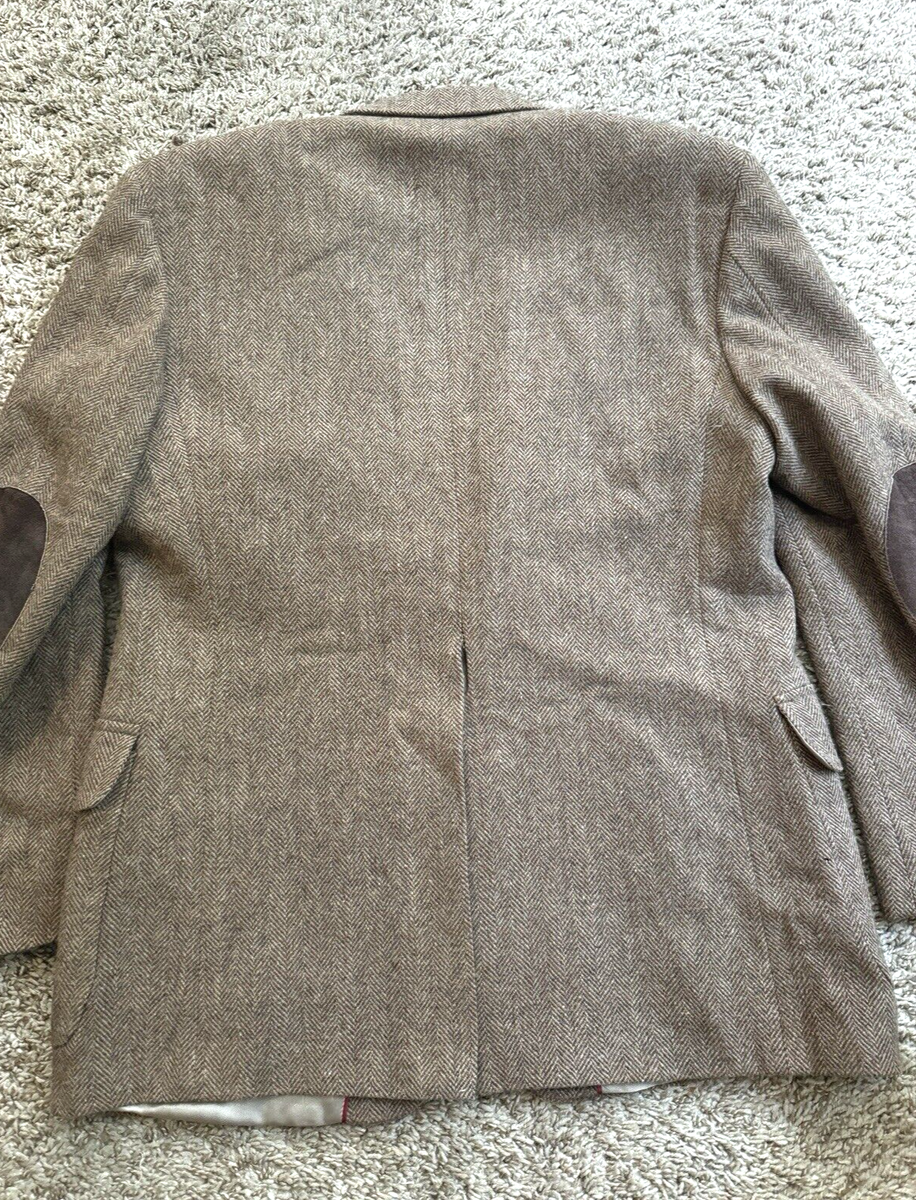 Vintage Tweed Herringbone Sport Coat 44L Long Lambswool Blend