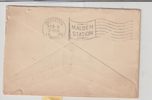 Brattleboro VT CDS falg mach 1902 Bureau to Malden / Flag backstamp (A133) - Picture 2 of 2