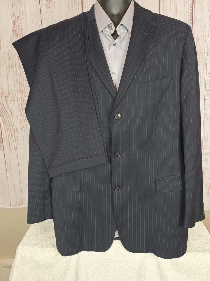 Hugo Boss 2 Piece Suit Mens 44L 38X32 Black Stripe 3 Button Double Vented - Image 4 of 4