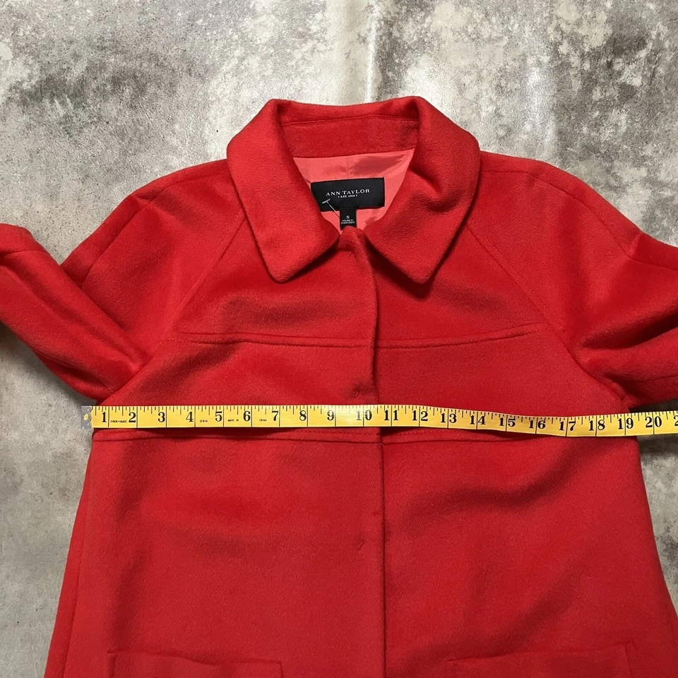 Abrigo Ann Taylor Mujer Pequeño Rojo Cuello Largo Medio Mezcla Lana Parche Bolsillos Foto 3 de 4