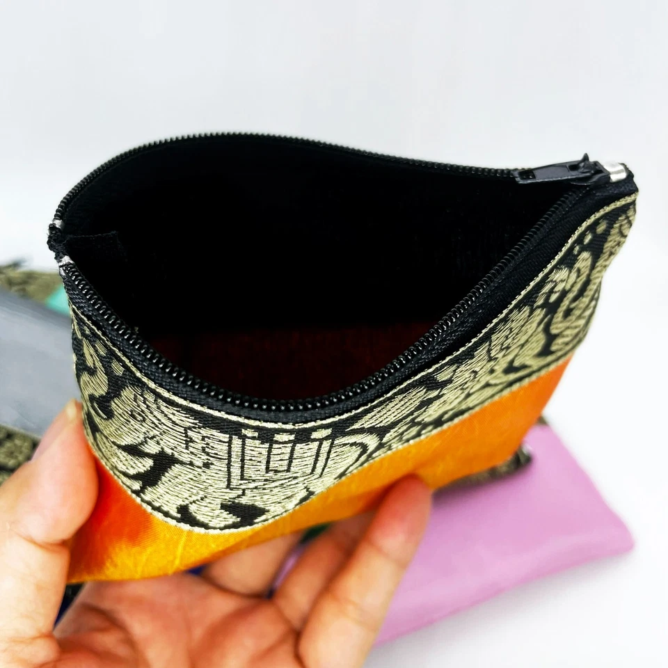 100Pcs Thai Elephant Bag Silk Purse Wallet Coin Card Zipper Souvenir Embroidered - Image 4 of 4